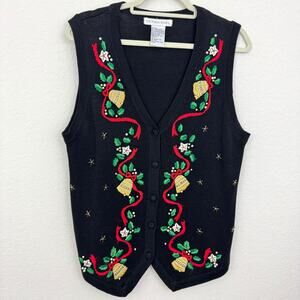 Victoria Jones Womens Sweater Vest Size M Christmas Holiday Embellished Beaded
